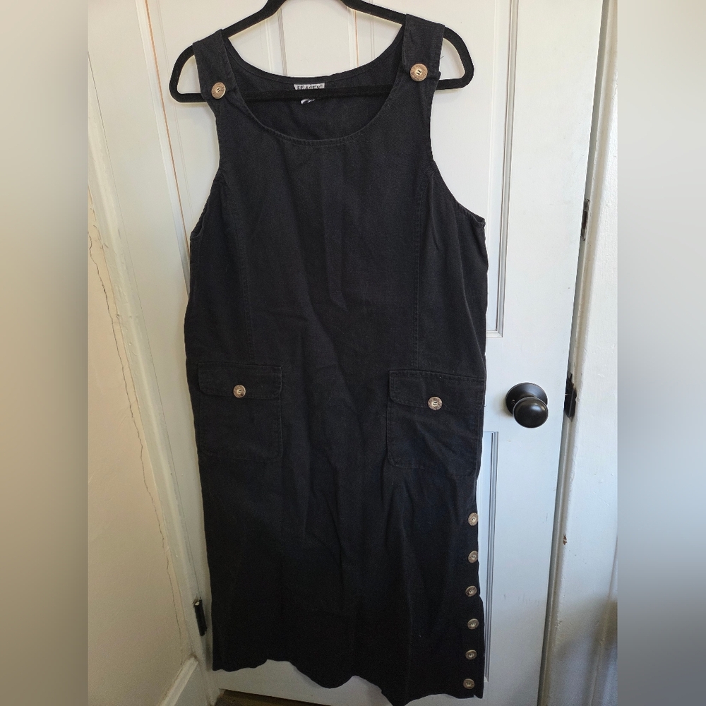 Black Button-Accent Pinafore Maxi Dress